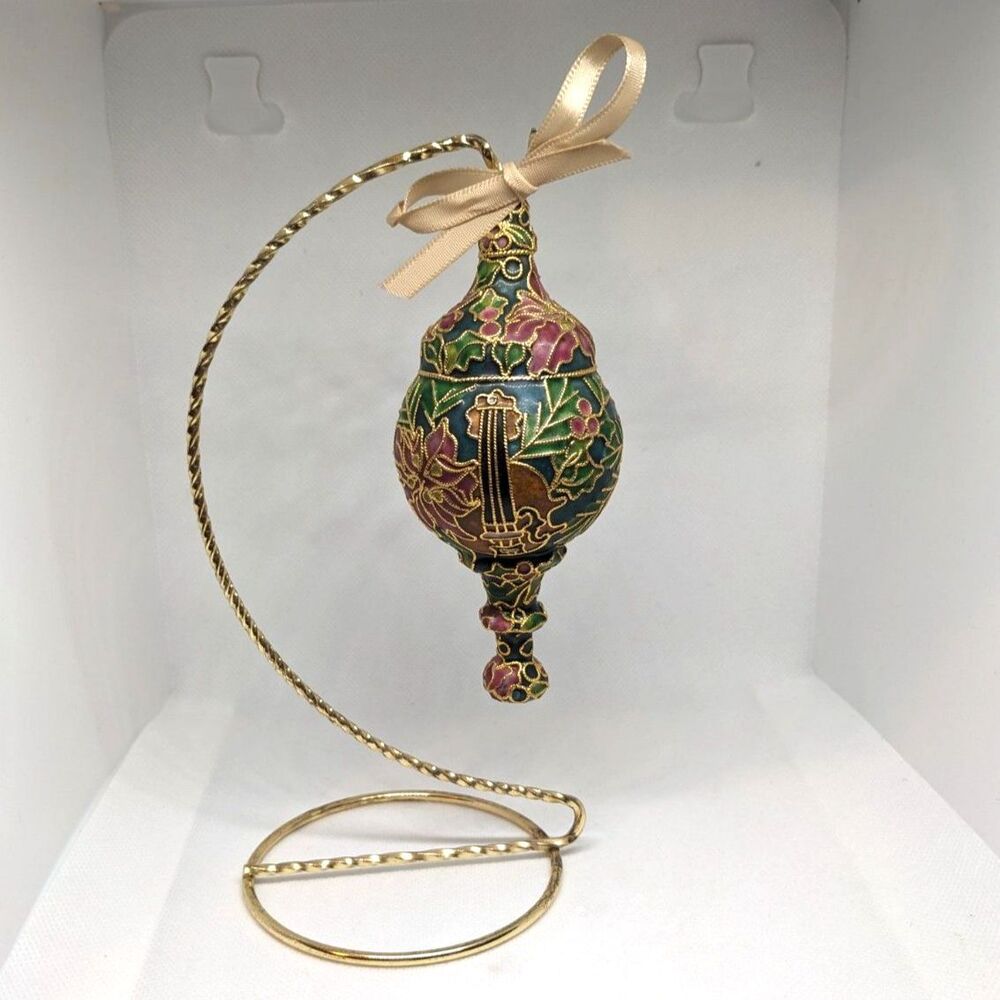 Vintage 1998 NYCO Cloisonné Teardrop Harp Enamel Christmas Ornament
